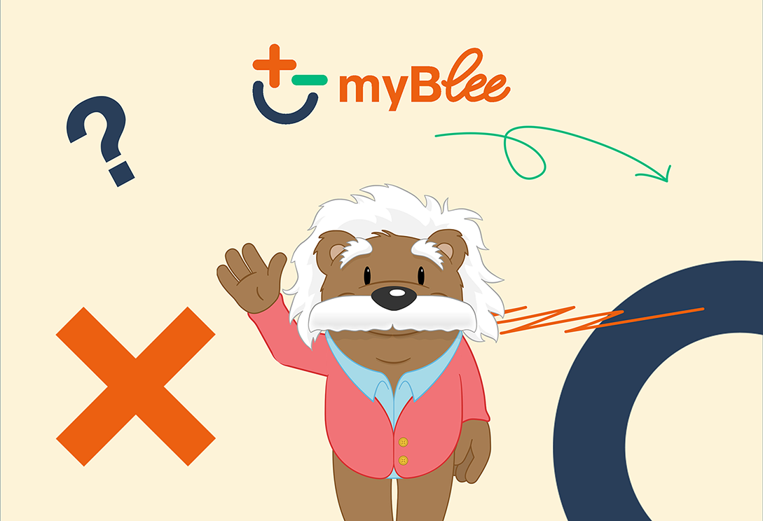 Illustration showing the myBlee Math bear mascot along with the company logo.